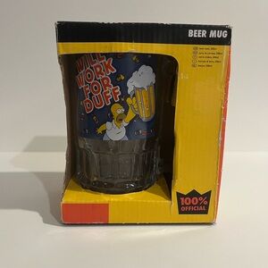 Will Work For Duff Beer Mug Homer The Simpsons 2010 NIB Collectible Barware